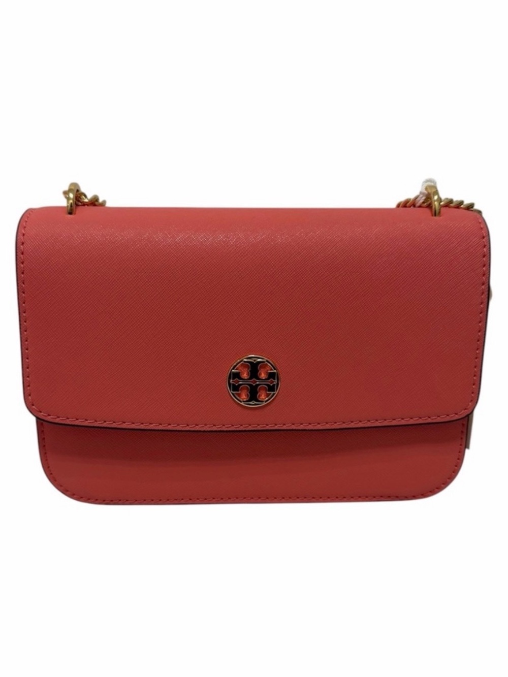 Tory Burch Coral Crush Gold Chain/Leather Strap Shoulder Handbag-NWT